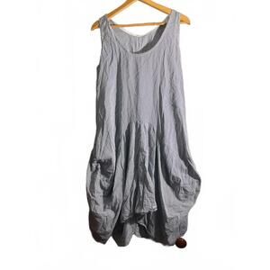 Boho Art to Wear Light Blue Striped Sleeveless Balloon Dress /Tunic M/L